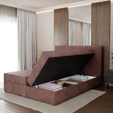 Łóżko kontynentalne 160x200x113 cm tapicerowane podwójne z materacem brudny róż  - Miniaturka zdjęcia nr 4