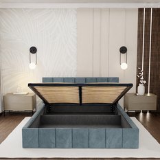 Łóżko tapicerowane 140x200 premium z pojemnikiem do sypialni morskie wezgłowie 107 cm - Miniaturka zdjęcia nr 7