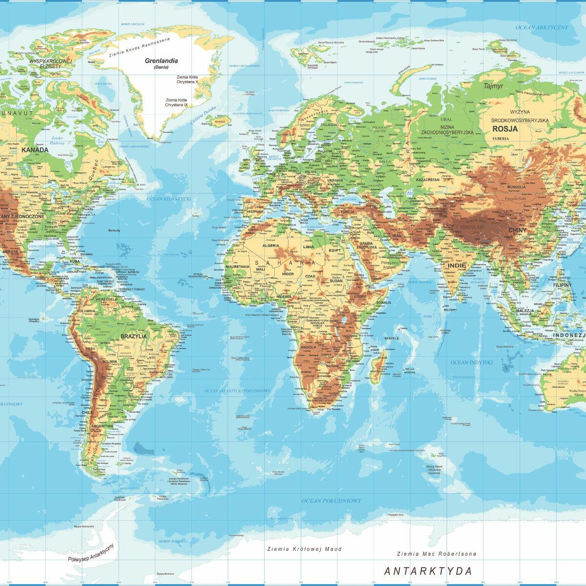 Fototapeta MAPA ŚWIATA Po Polsku na Ścianę Dekoracja Do Pokoju Nastolatka nr. 6