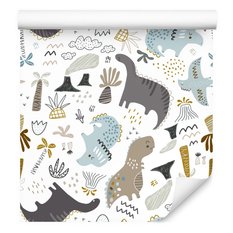Tapeta Dla Dzieci DINOZAURY Wulkany Owoce Chmury  - Miniaturka zdjęcia nr 3