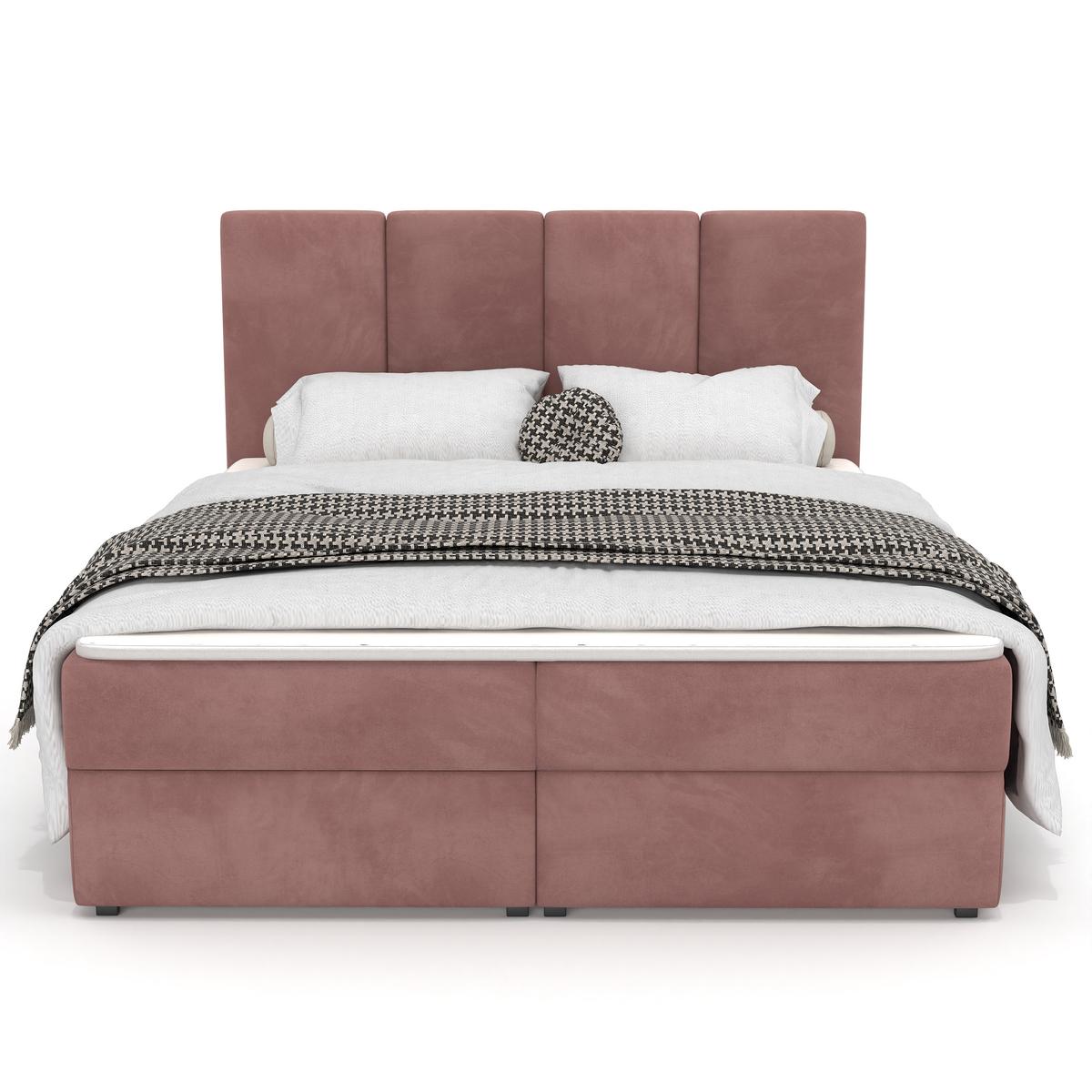 Łóżko kontynentalne 180x200x113 cm tapicerowane podwójne z materacem brudny róż  nr. 10