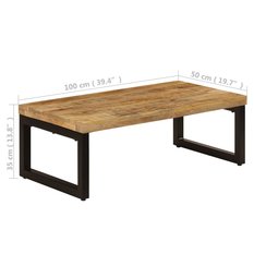 Stolik kawowy 100x50x35,5 cm z metalowymi nogami lite drewno mango i stal do salonu - Miniaturka zdjęcia nr 9