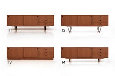 Szafka RTV 200x45x66 cm z drzwiami przesuwanymi i szufladami fornirowany dąb w kolorze tekowym do salonu - Miniaturka zdjęcia nr 3