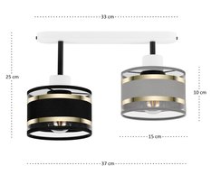 Lampa sufitowa 37x15x25 cm dwupunktowy spot  gwint E27 biała z szaro-czarnymi abażurami do salonu - Miniaturka zdjęcia nr 3