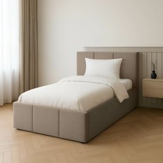Łóżko Pojedyncze 90x200cm łóżko tapicerowane z pojemnikiem beżowe do sypialni wezgłowie 110 cm - Miniaturka zdjęcia nr 3