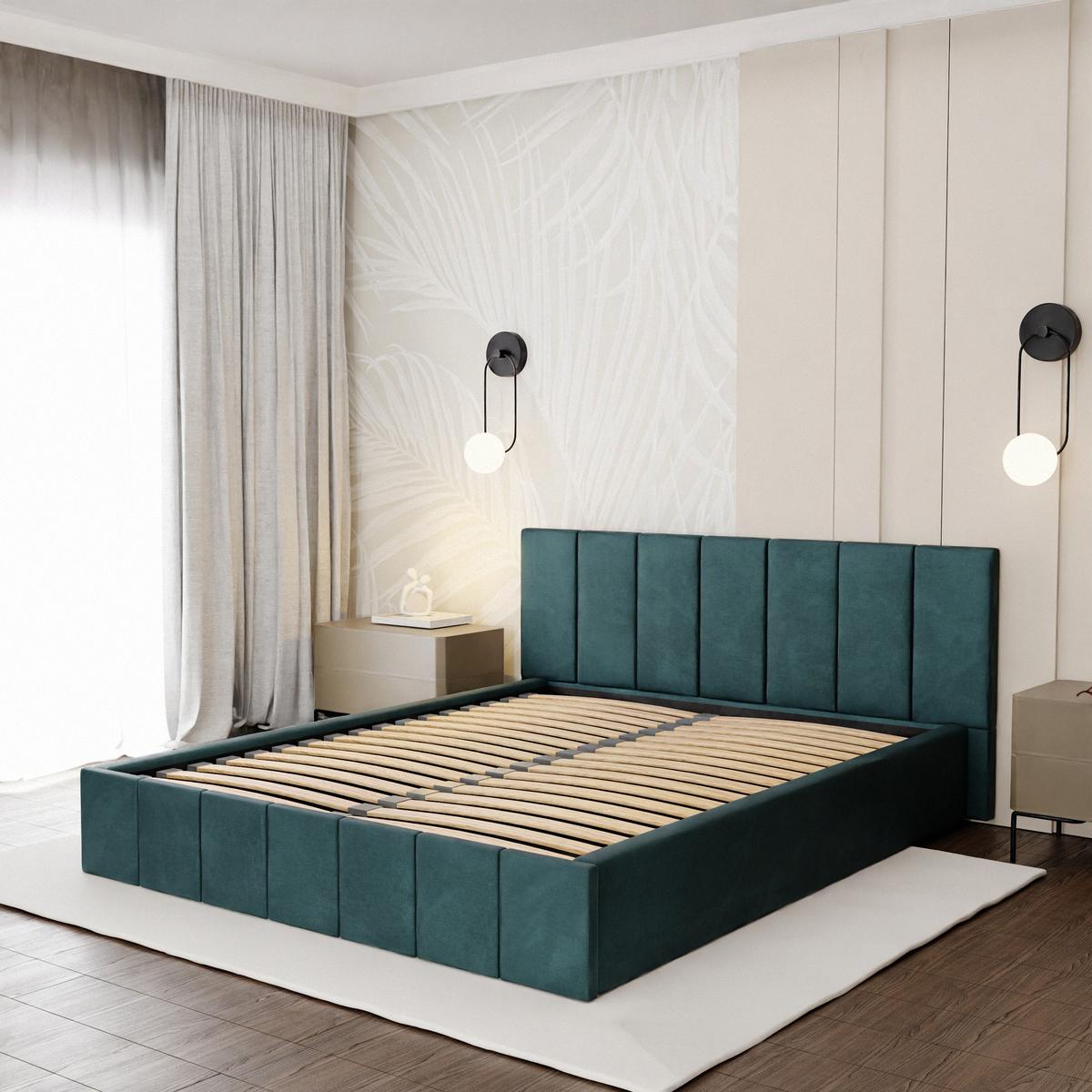 Łóżko tapicerowane 160x200 premium z pojemnikiem do sypialni turkusowe wezgłowie 107 cm nr. 4