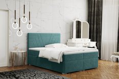 Łóżko CASTEL 200x200 cm z funkcją przechowywania i materacem do sypialni morski 