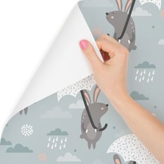 Tapeta dla dzieci deszcz chmury króliczki natura 