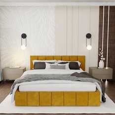 Łóżko tapicerowane 140x200 premium z pojemnikiem do sypialni żółte wezgłowie 107 cm - Miniaturka zdjęcia nr 2