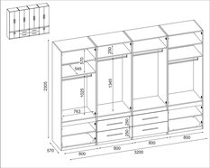 Szafa do garderoby XXL duża 320x230x57 cm z lustrem czarny/biel  - Miniaturka zdjęcia nr 3