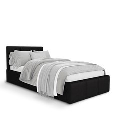 Łóżko Pojedyncze 90x200cm łóżko tapicerowane z pojemnikiem czarne do sypialni wezgłowie 120 cm - Miniaturka zdjęcia nr 5
