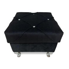 Pufa LUDWIK 45x45x43 cm glamour z kryształkami elegancka czarna do salonu - Miniaturka zdjęcia nr 2