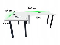 Biurko gamingowe narożne 202x75x66 cm białe przepust do pokoju gracza - Miniaturka zdjęcia nr 3