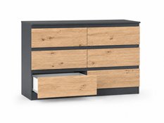 Komoda 120 cm mega cena MARTUSIA 78,5x120x40 cm z 6 szufladami dąb artisan antracyt do salonu i sypialni - Miniaturka zdjęcia nr 2