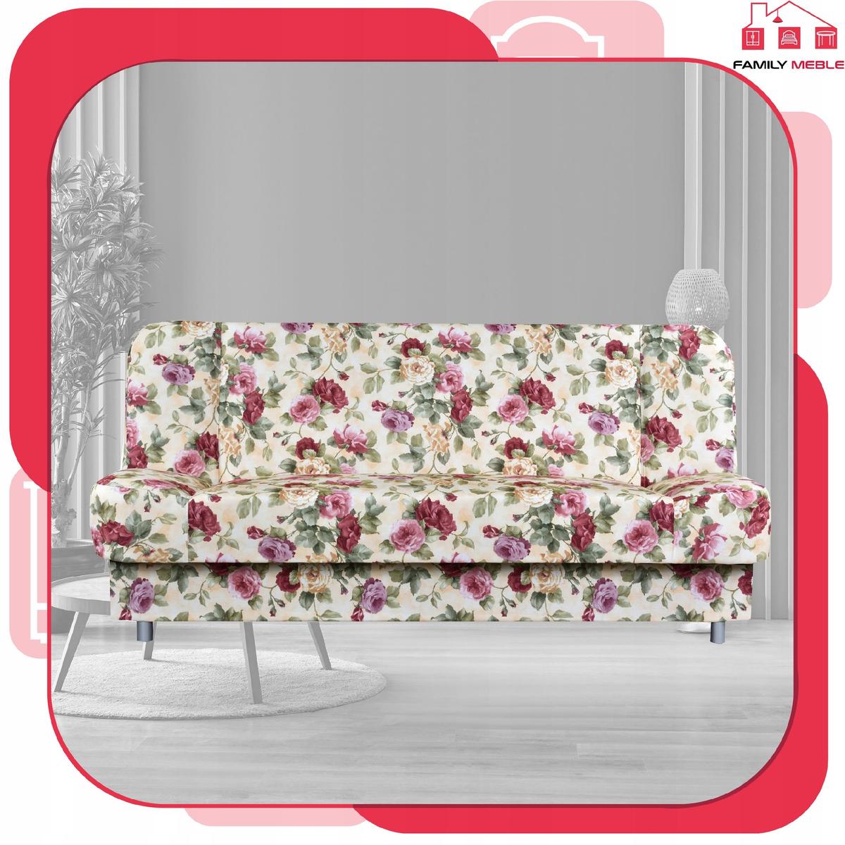 Wersalka SARA PRINT 200x95 cm róże rozkładana kanapa z pojemnikiem sofa do salonu Flowers nr. 2