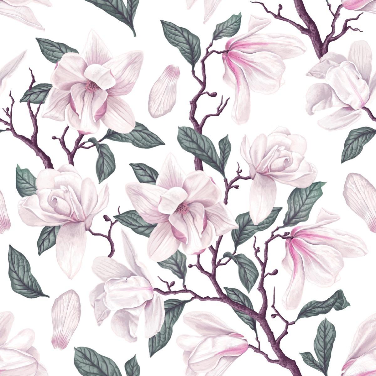 Tapeta do sypialni malowane kwiaty MAGNOLIA natura  nr. 4