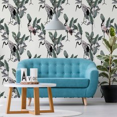 Tapeta – Żurawie i liście, dekoracja w stylu nowoczesnym - Miniaturka zdjęcia nr 4