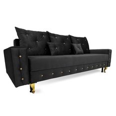 Kanapa PERIA glamour 230x95x85 cm z funkcją spania i przechowywania kryształki welur czarna do salonu - Miniaturka zdjęcia nr 3