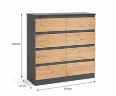 Komoda 100 cm MARTUSIA 100x100x40 cm z szufladami 8 szuflad dąb artisan antracyt do sypialni i salonu - Miniaturka zdjęcia nr 5