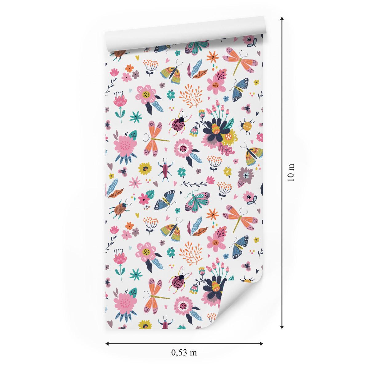 Tapeta dla dzieci w kwiaty rośliny motyle owady  nr. 2