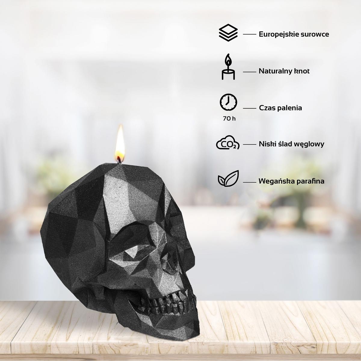 Świeca Skull Low-Poly Black Metallic Big nr. 4