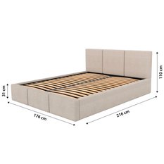 Łóżko Tapicerowane Do Sypialni 160x200 Podwójne z Pojemnikiem Beżowe - Miniaturka zdjęcia nr 8