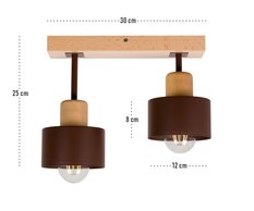 Lampa sufitowa 12 x 30 x 25 cm dwupunktowy spot z drewna i metalu gwint E27 brązowa do salonu - Miniaturka zdjęcia nr 3