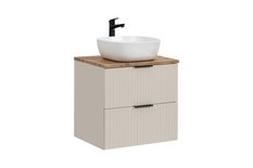 Szafka łazienkowa ADEL 60 cm z blatem dąb wotan i umywalką nablatową szuflady kaszmir - Miniaturka zdjęcia nr 1