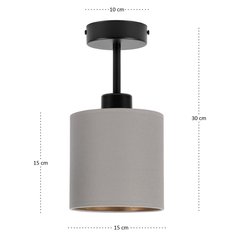 Lampa sufitowa 15x15x30 cm jednopunktowy spot z abażurem gwint E27 czarna z szarym abażurem do salonu - Miniaturka zdjęcia nr 4