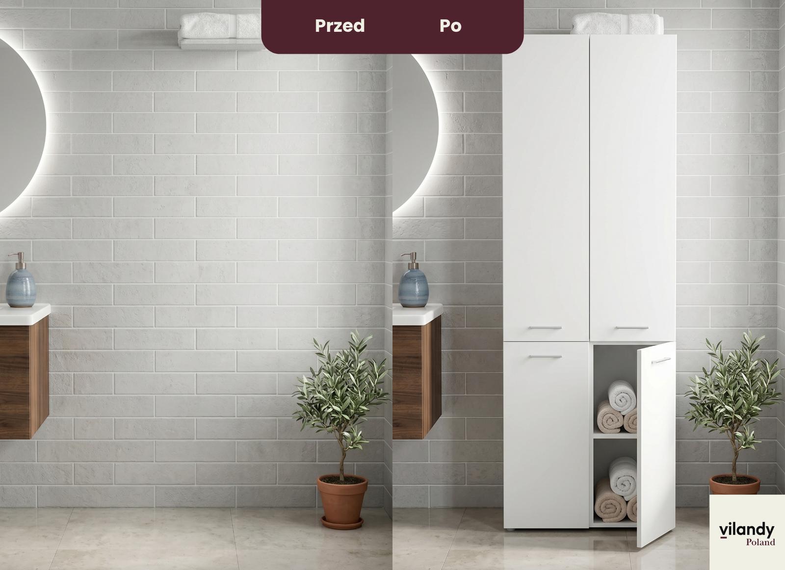 Słupek łazienkowy z dostawą najtaniej LUBA 1K DD 174x60x30 cm szafka łazienkowa kosz na pranie regał biały mat nr. 6