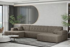 Sofa NIMES 350x82x168 cm bez funkcji spania w kształcie U pikowana do salonu NEVE  beżowa