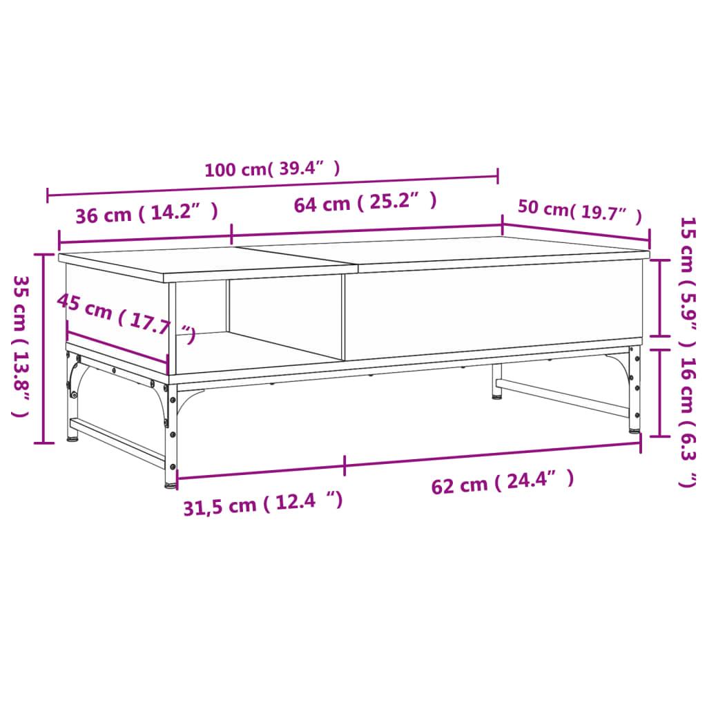 Stolik kawowy 100x50x35 cm z ukrytym schowkiem i półką przydymiony dąb do salonu nr. 11