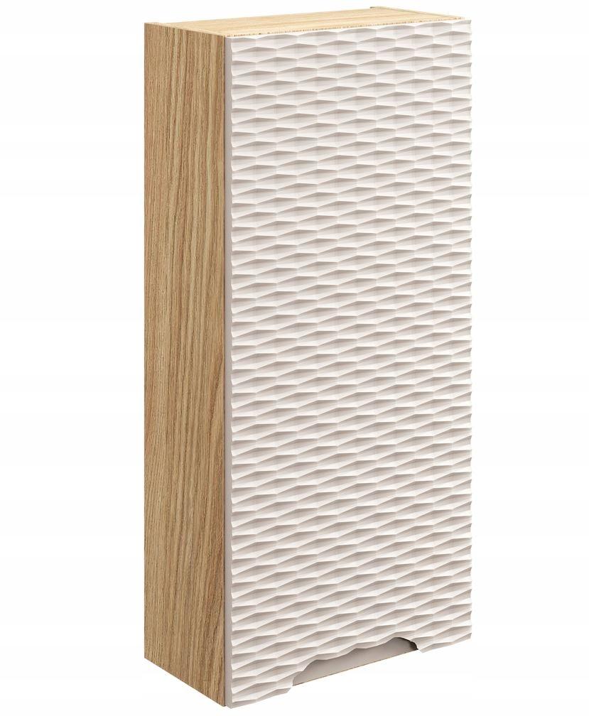 Szafka Łazienkowa 35x75x19 cm beżowa wisząca 1 drzwi front MDF 3D słupek do łazienki