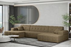 Sofa NIMES 350x82x168 cm bez funkcji spania w kształcie U pikowana do salonu NEVE  ciemnobeżowa
