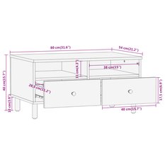 Stolik kawowy 80x54x40 cm  z pojemnymi szufladami z litego drewna mango do salonu - Miniaturka zdjęcia nr 12