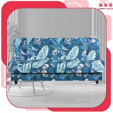 Wersalka SARA PRINT 200x95 cm niebieska liście rozkładana kanapa z pojemnikiem sofa do salonu Flowers - Miniaturka zdjęcia nr 2