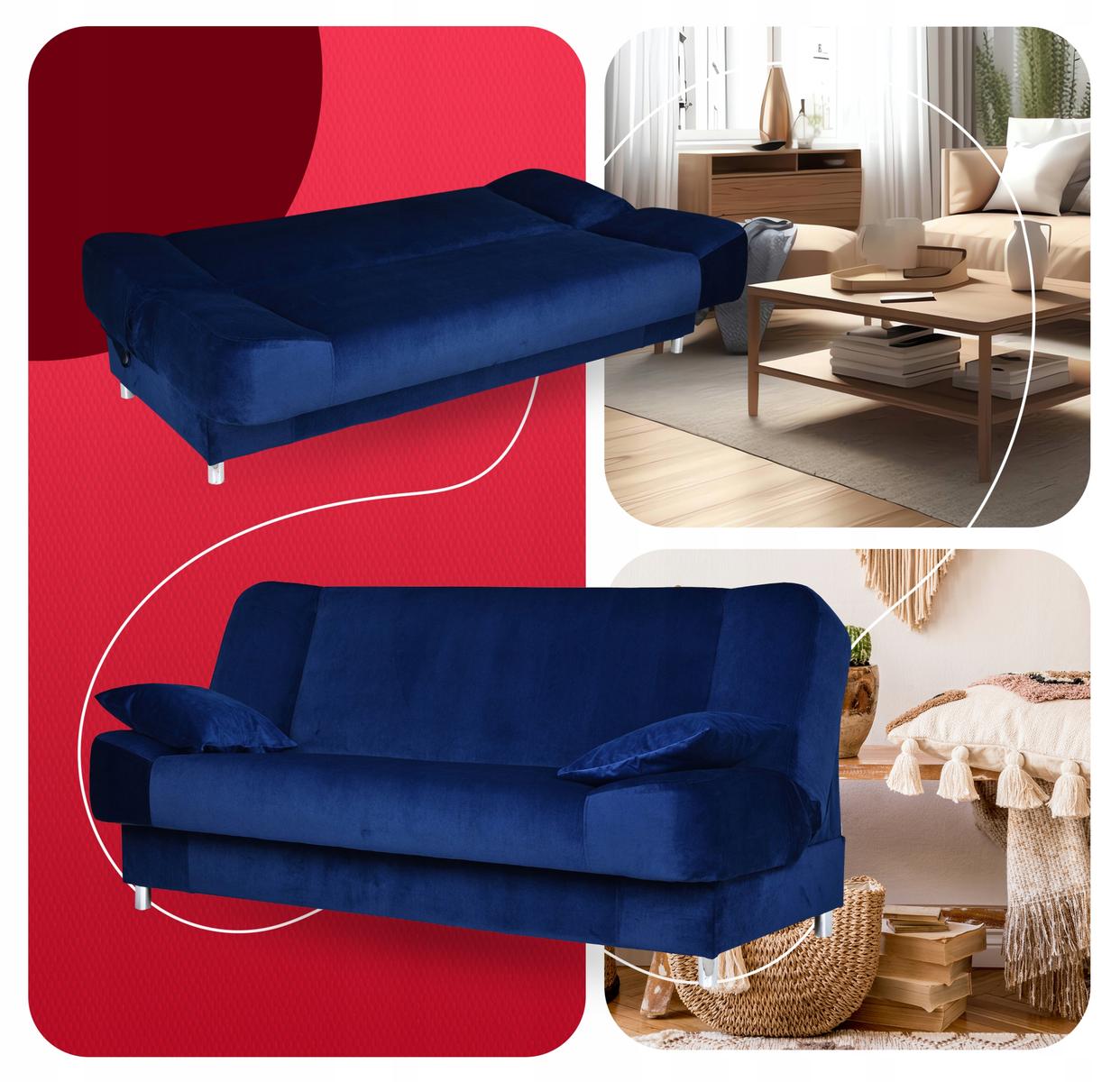 Wersalka SARA 200x95 cm granatowa rozkładana kanapa z pojemnikiem sofa do salonu New Velo nr. 6