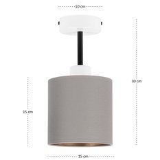 Lampa sufitowa 15x15x30 cm jednopunktowy spot z abażurem gwint E27  biała z szarym abażurem do salonu - Miniaturka zdjęcia nr 4