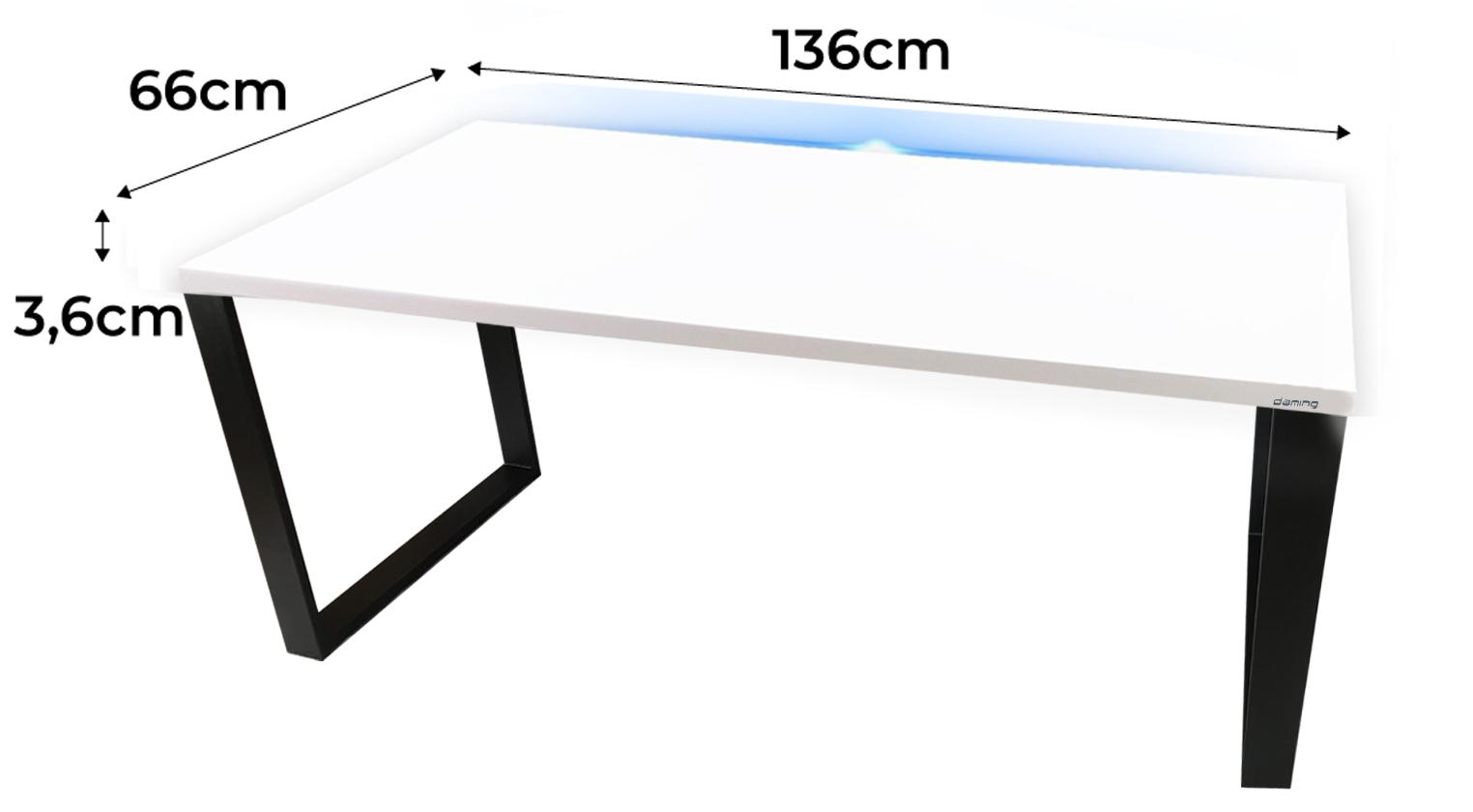 Biurko gamingowe model 1 Top 136x66x3.6 cm białe stabilne metalowe led komputerowe nr. 2