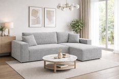 Narożnik Modena 230x52x130 cm z funkcją spania i pojemnikiem sztruks szary do salonu - Miniaturka zdjęcia nr 1