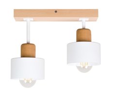 Lampa sufitowa 12 x 30 x 25 cm dwupunktowy spot z drewna i metalu gwint E27 biała do salonu - Miniaturka zdjęcia nr 5