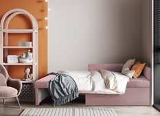 Łóżko młodzieżowe Viluś 108x81x78 cm sofa narożnik jednoosobowy do pokoju z funkcją spania i przechowywania różowy - Miniaturka zdjęcia nr 18