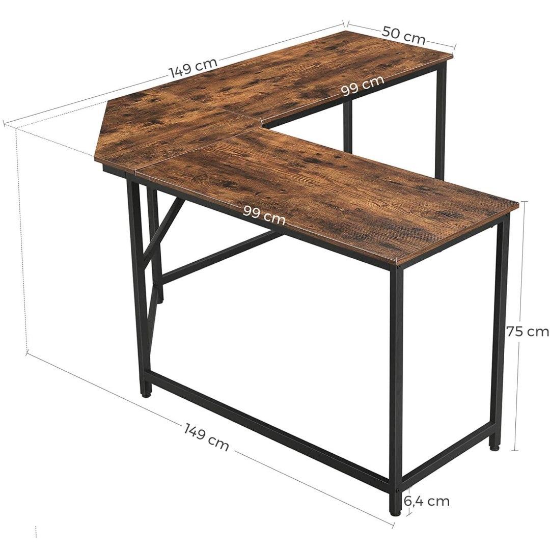 Biurko komputerowe 149x149x75 cm do biura gabinetu rustykalny brąz czarny nr. 3