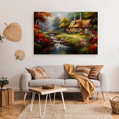 Obraz Na Płótnie Krajobraz Strumyk Domek Na Wsi 100x70 Natura Las - Miniaturka zdjęcia nr 3