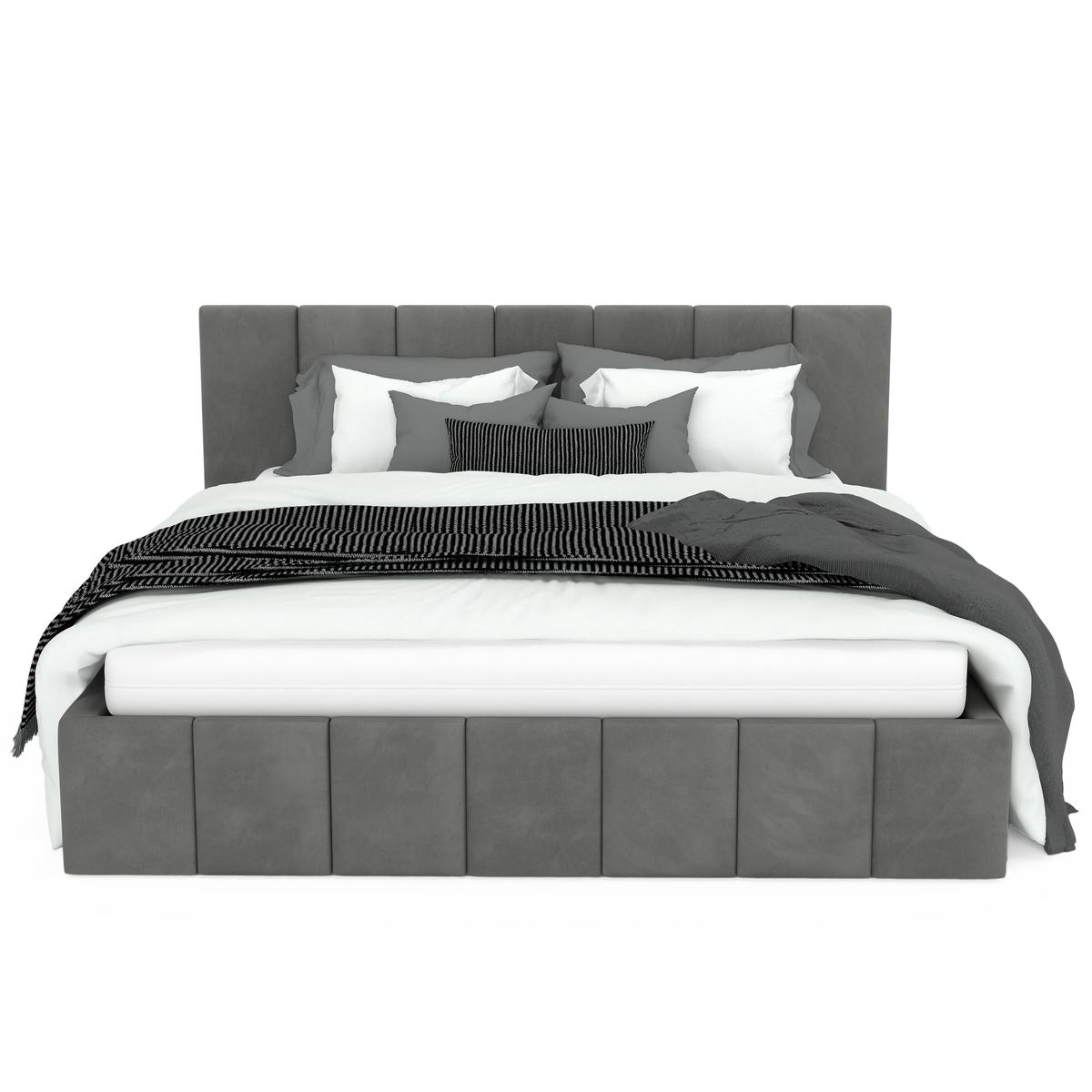 Łóżko tapicerowane 160x200 premium z pojemnikiem do sypialni szare wezgłowie 107 cm nr. 9