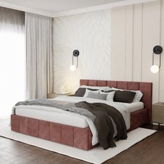 Łóżko tapicerowane 140x200 premium z pojemnikiem do sypialni brudny róż wezgłowie 107 cm - Miniaturka zdjęcia nr 1