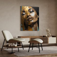 Obraz Na Ścianę Nowoczesny PORTRET Kobiety Styl Glamour Złote Usta 80x120cm - Miniaturka zdjęcia nr 3