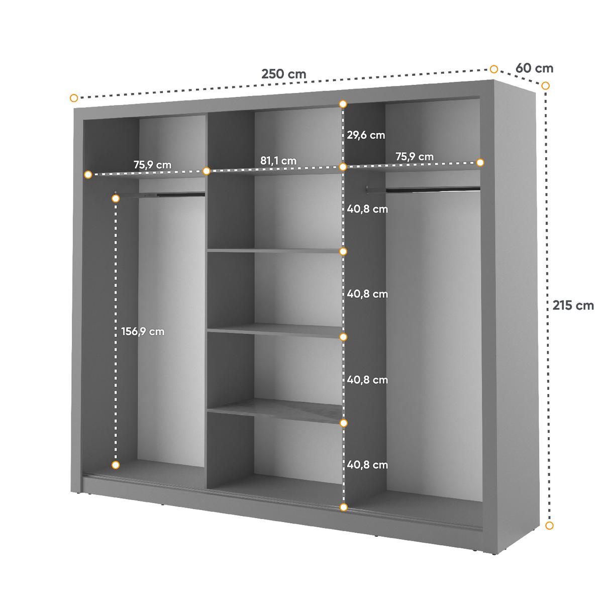 Szafa z lustrem Arti 250 cm do sypialni przedpokoju garderoby szary nr. 5