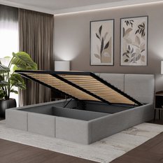 Łóżko Tapicerowane Do Sypialni  180x200 Podwójne z Pojemnikiem Szare - Miniaturka zdjęcia nr 4