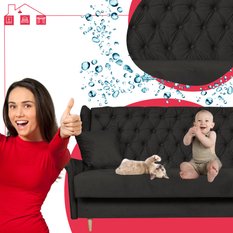 Kanapa z funkcją spania GAJA 212x95x93 cm uszak rozkładana wersalka pikowana z poduszkami AURA czarny - Miniaturka zdjęcia nr 18